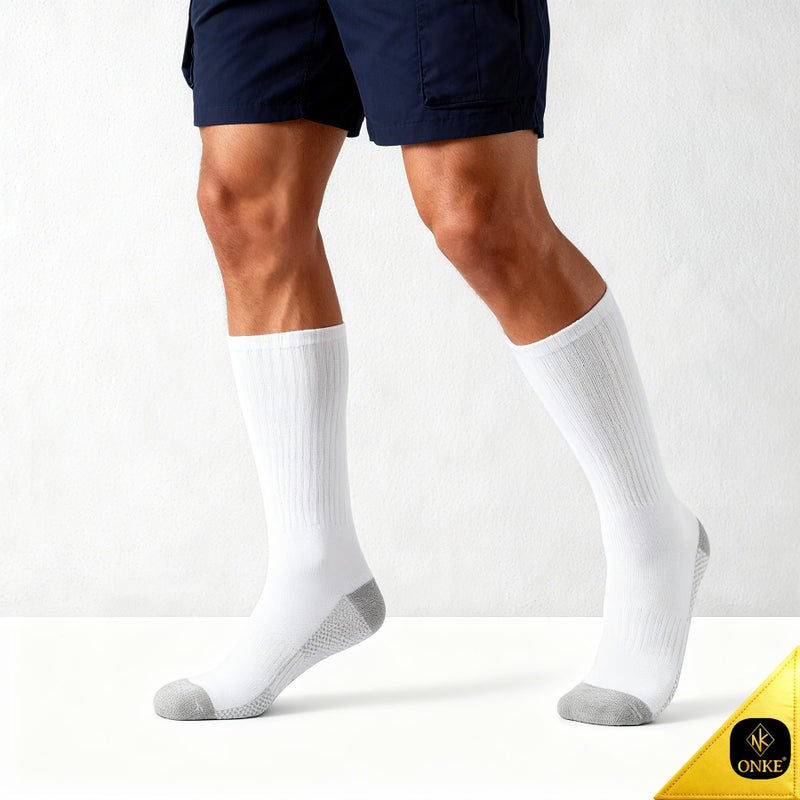 ONKE Max Full Cushion Crew Socks for Men Heavy Duty Work Boot Steel Toe Workout Athletic Thick Warm Moisture Wicking Control(White L) - Image 2